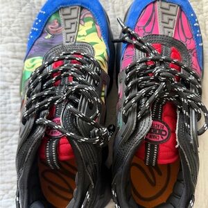 Versace Men's Sneakers with Blue and Pink Design Chain Reaction